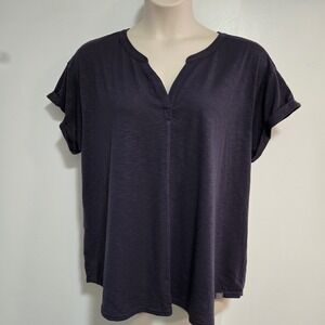 L.L.Bean 2X Plum Purple Blue Stretch Classic V-Neck Pullover Blouse Top 514086